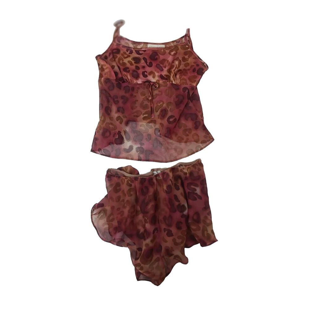 Y2K Gilligan & OMalley Baby Doll TOP SHORTS Sz M Animal Print Leopard Nightie PJ